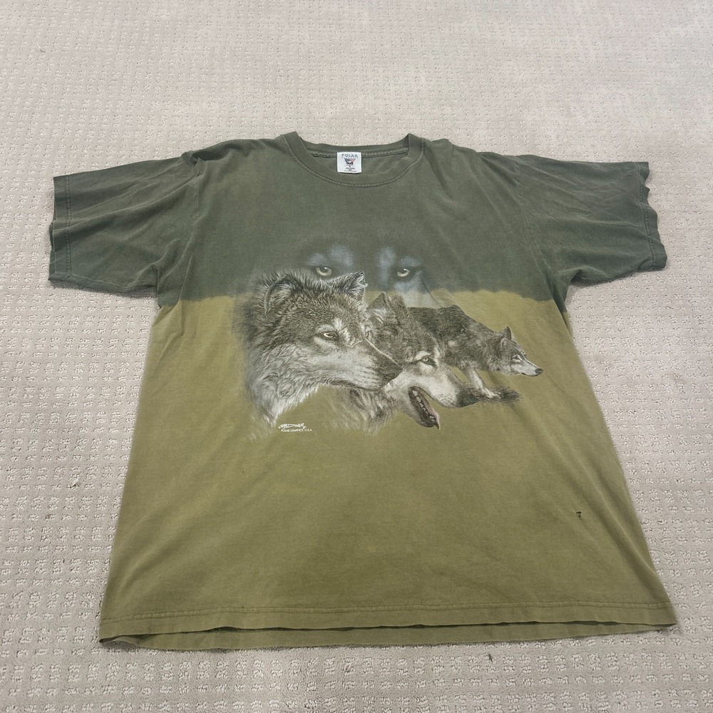 Vintage Polar Graphics Wolf T-Shirt Men's XL Nature Green